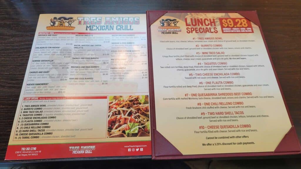 Tres Amigos Menu
