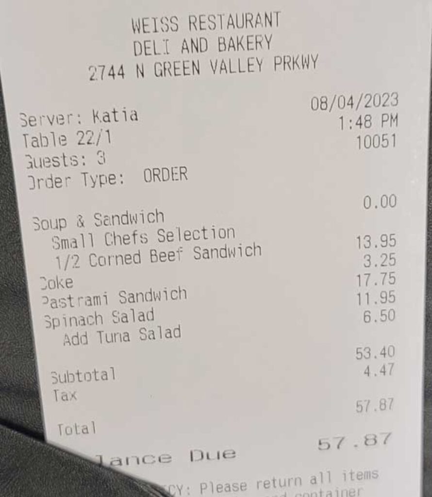 Weiss Receipt