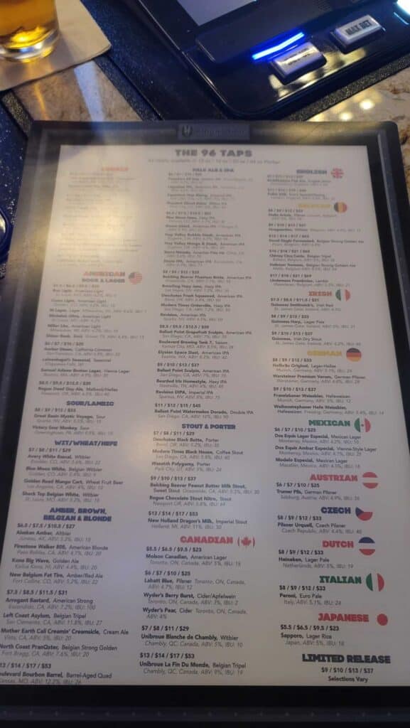 Knight Time Bar Beer Menu