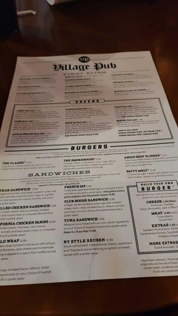 Village Pub Menu