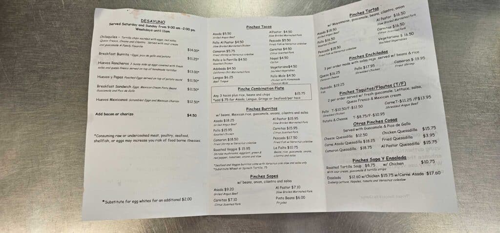 Pinches Tacos Items