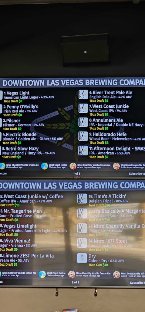 Las Vegas Brewing Company Menu