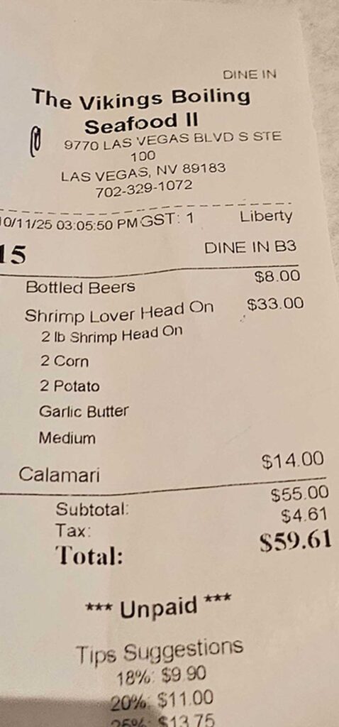 The Vikings Boiling Seafood Bill