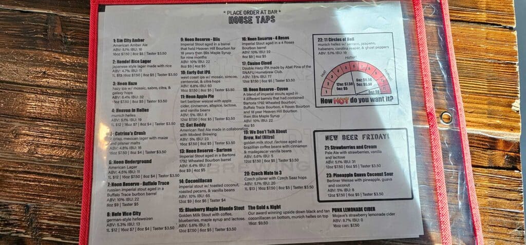 Neon Desert Brewing Menu